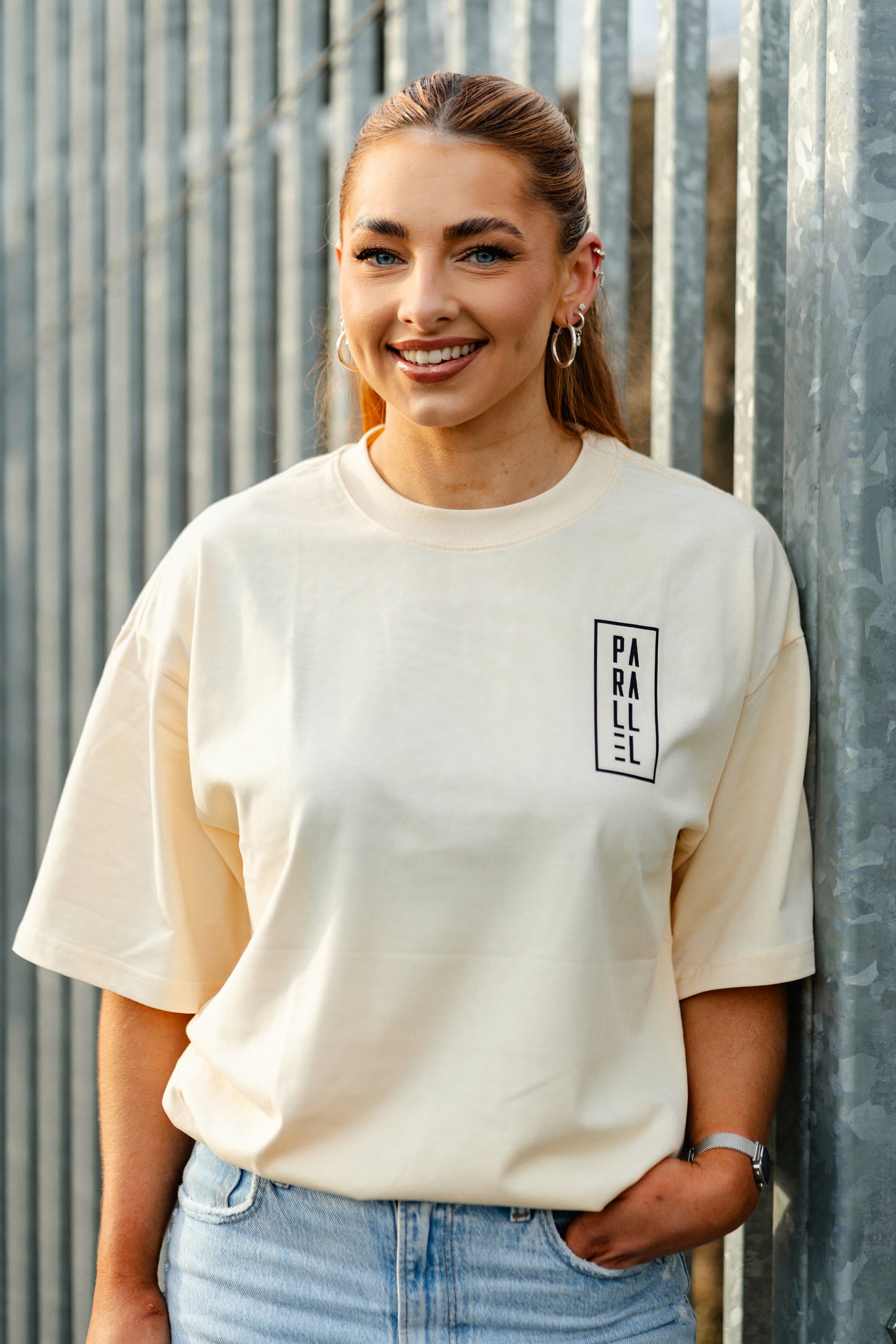 Beige Oversized Logo T-shirt